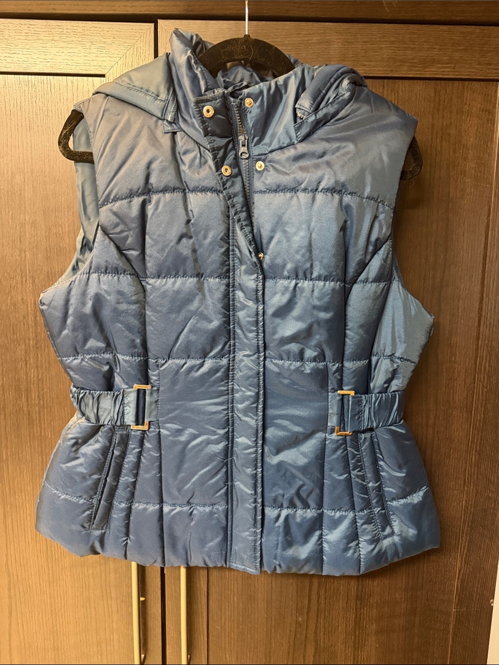 New York & Company Quilted Hooded Puffer Vest - Blue